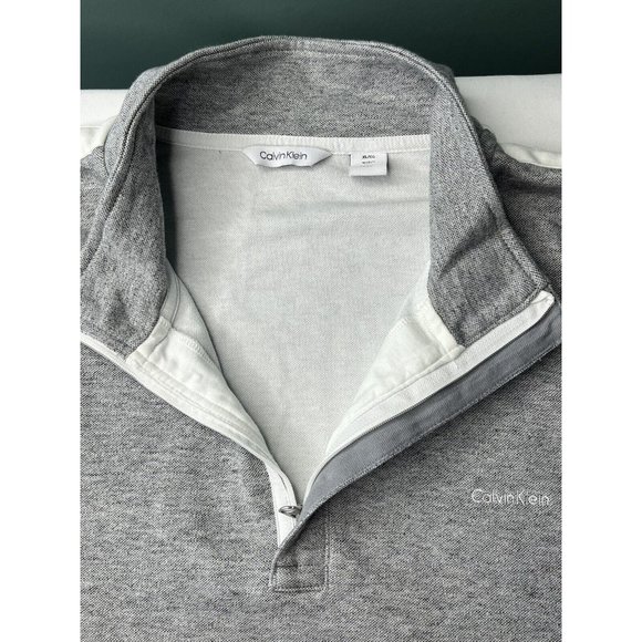 Calvin Klein Mens 1/4 Zip Pullover, Covered Zipper, Gray White Henley Long XL - Picture 5 of 12